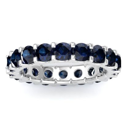 3 Carat Round Sapphire Eternity Ring In 14 Karat White Gold, Ring Size 8.5