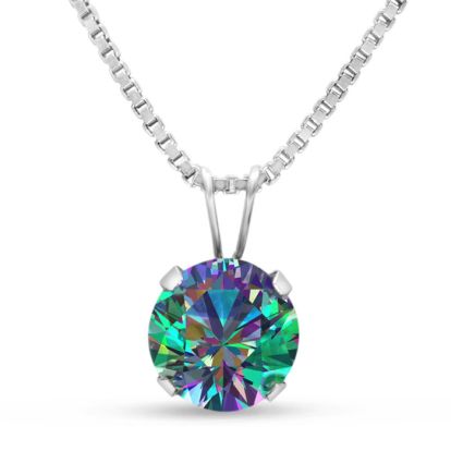 1-1/2 Carat Round Shape Mystic Topaz Necklace In Sterling Silver, 18 Inches