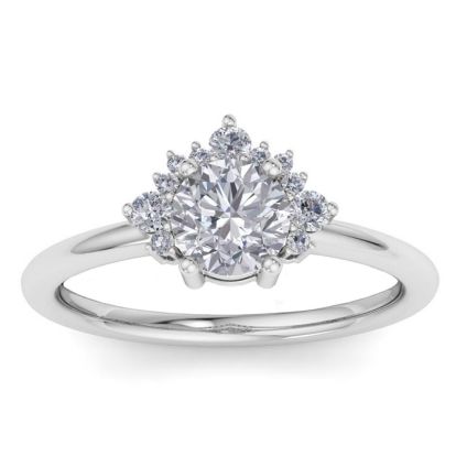 Moissanite Engagement Ring; 1 Carat Moissanite Engagement Ring With Crown In 14 Karat White Gold
