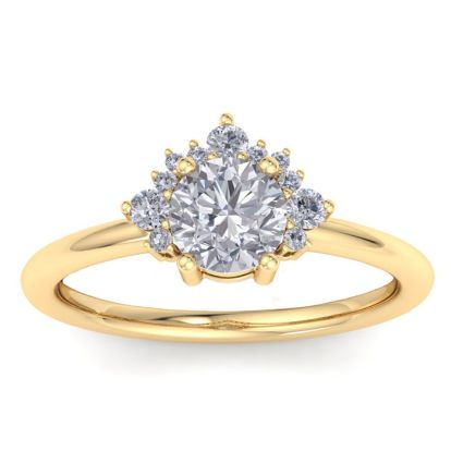 Moissanite Engagement Ring; 1 Carat Moissanite Engagement Ring With Crown In 14 Karat Yellow Gold