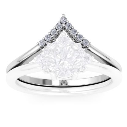 Moissanite Engagement Ring; 1/10 Carat Matching V Crown Moissanite Wedding Band Ring In 14 Karat White Gold