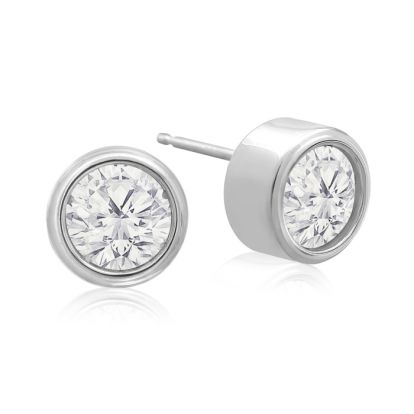 2 Carat Bezel Set Diamond Stud Earrings Crafted In 14 Karat White Gold