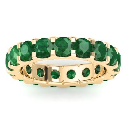 4 Carat Round Emerald Eternity Ring In 14 Karat Yellow Gold, Ring Size 6.5