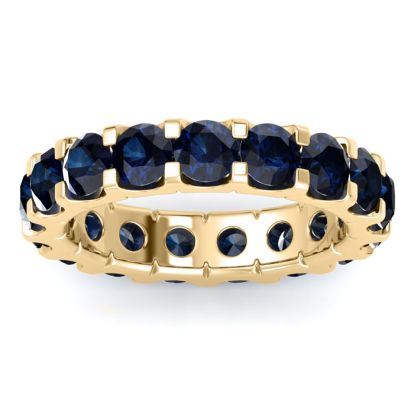 4 Carat Round Sapphire Eternity Ring In 14 Karat Yellow Gold, Ring Size 6.5