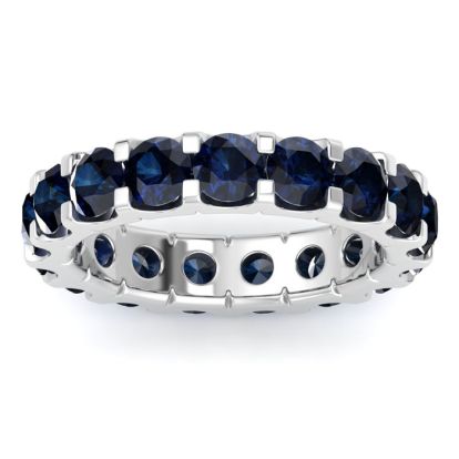 4 Carat Round Sapphire Eternity Ring In Platinum, Ring Size 6.5