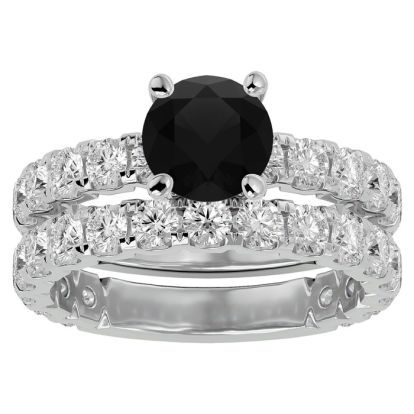 4 Carat Round Black Moissanite Bridal Set In 14 Karat White Gold