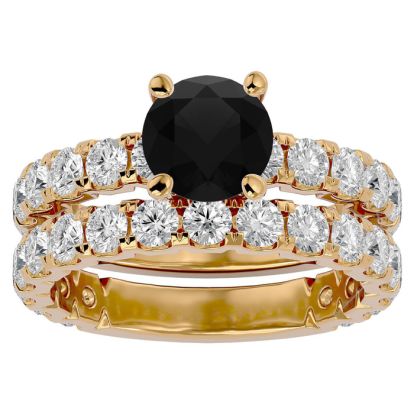 4 Carat Round Black Moissanite Bridal Set In 14 Karat Yellow Gold