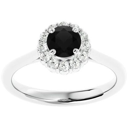 1 Carat Halo Black Moissanite Engagement Ring In 14 Karat White Gold