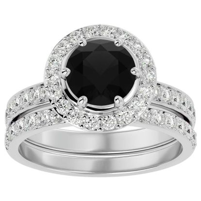 2 1/2 Carat Black Moissanite Halo Bridal Set In 14 Karat White Gold With 1 1/2 Carat Center Moissanite