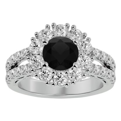 3 Carat Black Moissanite Halo Engagement Ring In 14 Karat White Gold