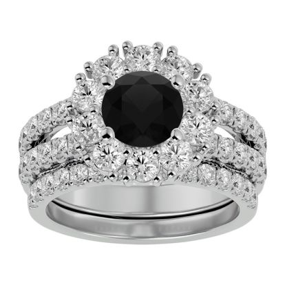 3 1/2 Carat Black Moissanite Bridal Set In 14 Karat White Gold