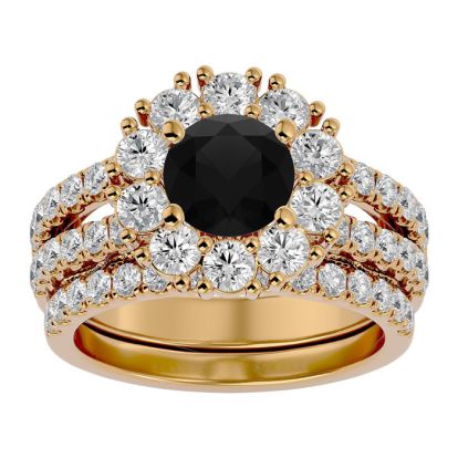 3 1/2 Carat Black Moissanite Bridal Set In 14 Karat Yellow Gold
