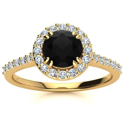 1 Carat Round Shape Halo Black Moissanite Engagement Ring In 14 Karat Yellow Gold