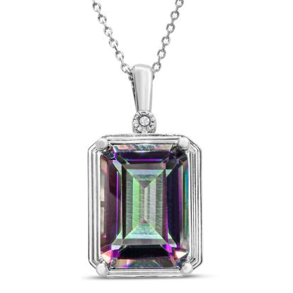 10 Carat Mystic Topaz Necklace With Diamond, 18 Inches
