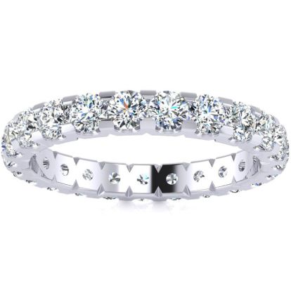2 Carat Round Diamond Eternity Ring In 14 Karat White Gold, Ring Size 4.5
