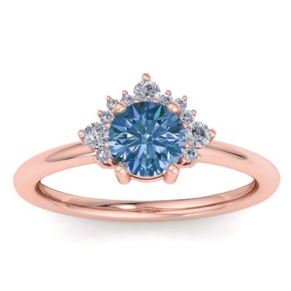 1 Carat Blue Diamond Engagement Ring With Crown In 14 Karat Rose Gold