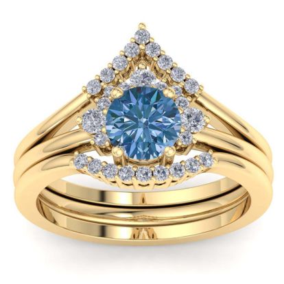 1 1/5 Carat Blue Diamond Bridal Set With Crown In 14 Karat Yellow Gold