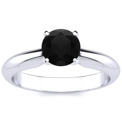 1 Carat Black Diamond Solitaire Engagement Ring In 14 Karat White Gold