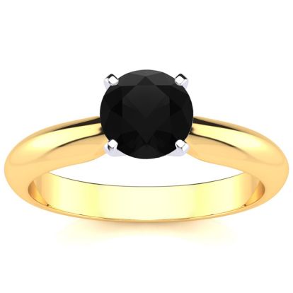 1 Carat Black Diamond Solitaire Engagement Ring In 14 Karat Yellow Gold