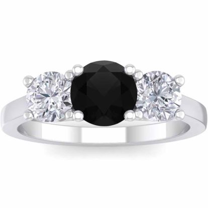 2 Carat Black Diamond Three Stone Ring In 14 Karat White Gold