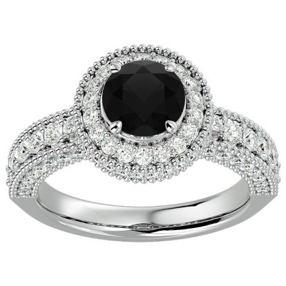 2 1/2 Carat Black Diamond Halo Engagement Ring In 14 Karat White Gold