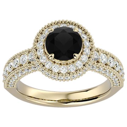 2 1/2 Carat Black Diamond Halo Engagement Ring In 14 Karat Yellow Gold