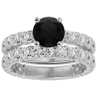 3 1/2 Carat Round Black Diamond Bridal Set In 14 Karat White Gold