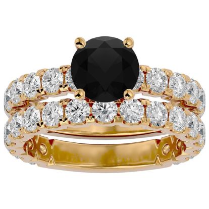 3 1/2 Carat Round Black Diamond Bridal Set In 14 Karat Yellow Gold