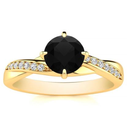 1/2 Carat Black Diamond Engagement Ring In 14 Karat Yellow Gold