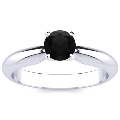 1/2 Carat Black Diamond Solitaire Engagement Ring In 14 Karat White Gold