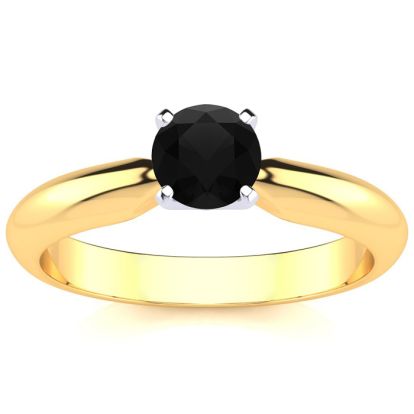 1/2 Carat Black Diamond Solitaire Engagement Ring In 14 Karat Yellow Gold