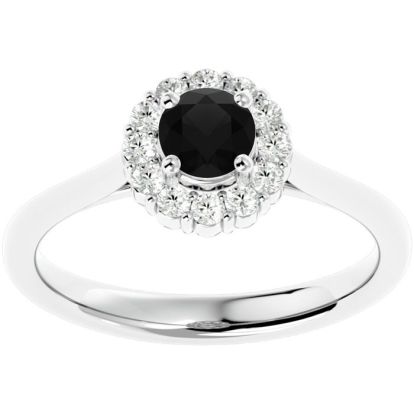 3/4 Carat Halo Black Diamond Engagement Ring In 14 Karat White Gold
