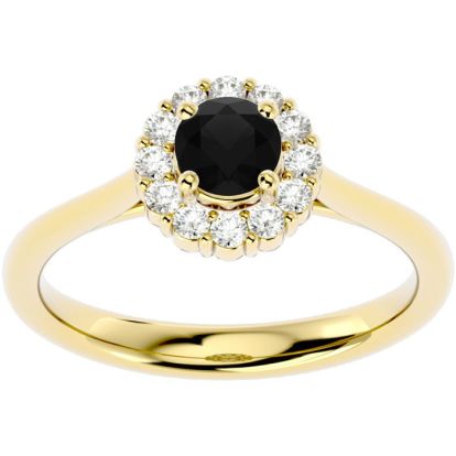 3/4 Carat Halo Black Diamond Engagement Ring In 14 Karat Yellow Gold