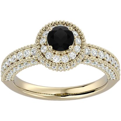1 1/2 Carat Black Diamond Halo Engagement Ring In 14 Karat Yellow Gold