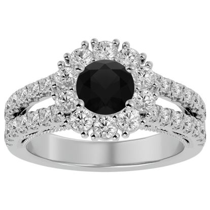 2 1/4 Carat Black Diamond Halo Engagement Ring In 14 Karat White Gold
