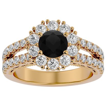 2 1/4 Carat Black Diamond Halo Engagement Ring In 14 Karat Yellow Gold