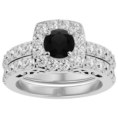 3 Carat Black Diamond Bridal Set In 14 Karat White Gold