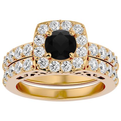 3 Carat Black Diamond Bridal Set In 14 Karat Yellow Gold