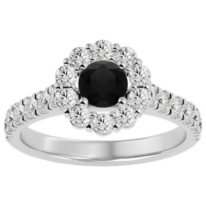 1 1/2 Carat Halo Black Diamond Engagement Ring In 14 Karat White Gold