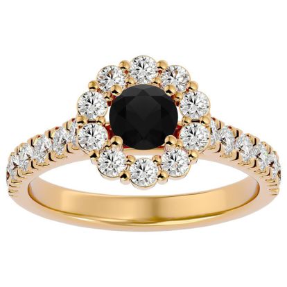 1 1/2 Carat Halo Black Diamond Engagement Ring In 14 Karat Yellow Gold