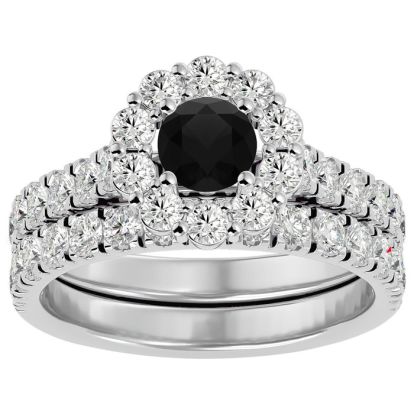 2 Carat Halo Black Diamond Bridal Set In 14 Karat White Gold