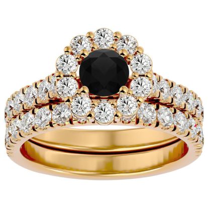 2 Carat Halo Black Diamond Bridal Set In 14 Karat Yellow Gold