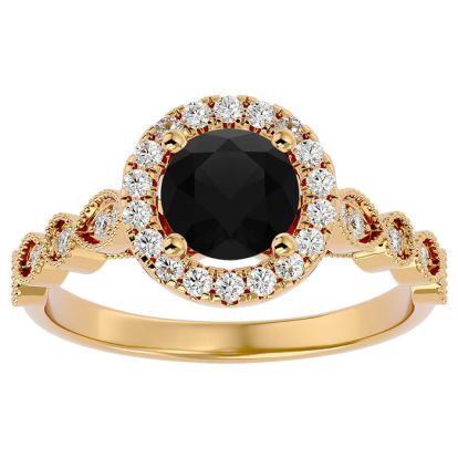 1 1/3 Carat Halo Black Diamond Engagement Ring In 14 Karat Yellow Gold