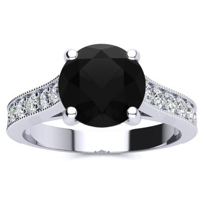 2 1/2 Carat Round Shape Black Diamond Engagement Ring In 14 Karat White Gold