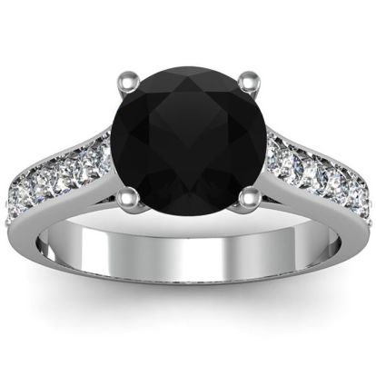 2 1/2 Carat Round Shape Black Diamond Engagement Ring In 14 Karat White Gold