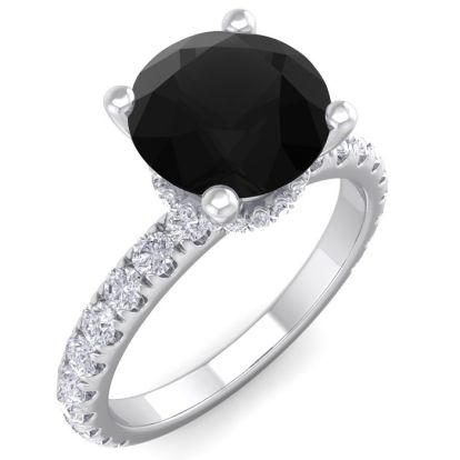 2 1/2 Carat Round Shape Hidden Halo Black Diamond Engagement Ring In 14 Karat White Gold