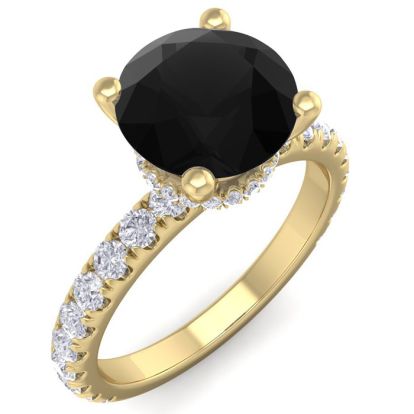 2 1/2 Carat Round Shape Hidden Halo Black Diamond Engagement Ring In 14 Karat Yellow Gold