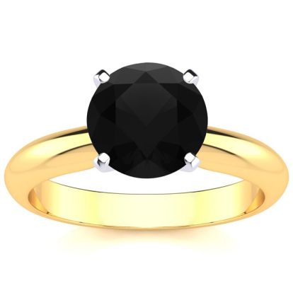 2 Carat Black Diamond Solitaire Engagement Ring In 14 Karat Yellow Gold