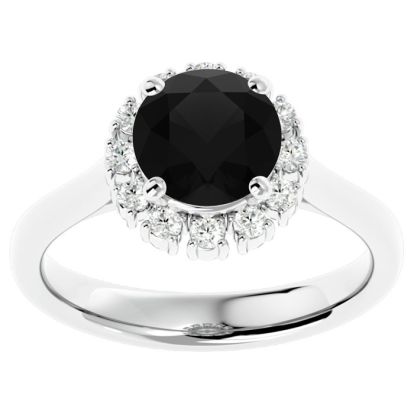 2 1/3 Carat Halo Black Diamond Engagement Ring In 14 Karat White Gold