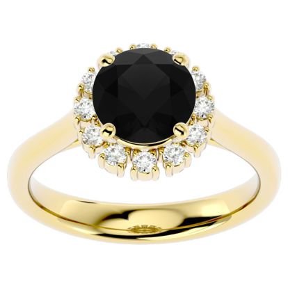 2 1/3 Carat Halo Black Diamond Engagement Ring In 14 Karat Yellow Gold
